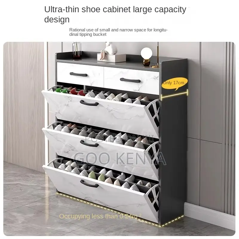 Shoe Rack; Compact Flip-Off Shoe Organizer Cabinet