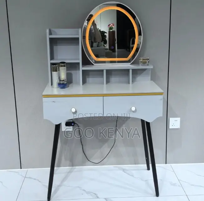 Dressing Table; Modern Slim Vanity Table With Mirror Led