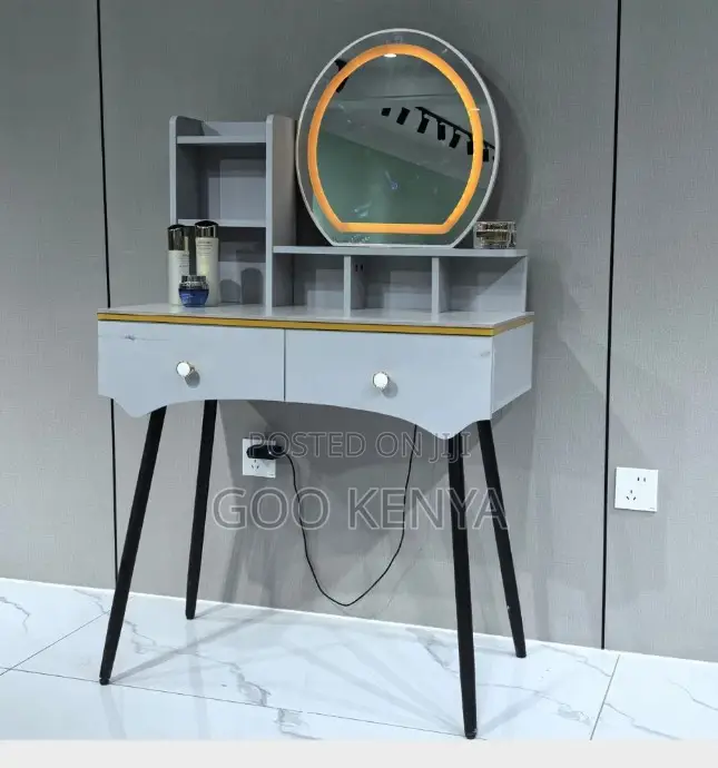 Dressing Table; Modern Slim Vanity Table With Mirror Led