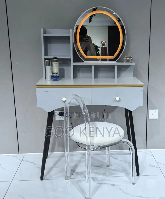 Dressing Table; Modern Slim Vanity Table With Mirror Led