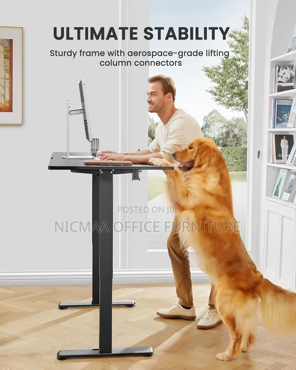 Office Desk: Modern Executive Height-Adjustable Desk Sleek Finish