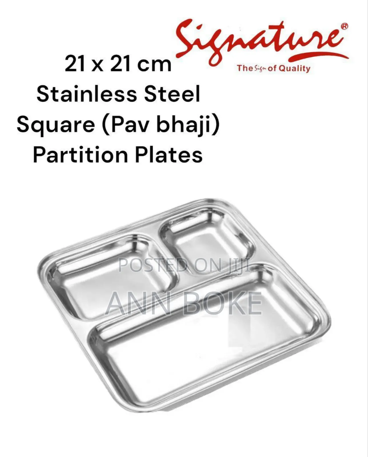 25 X 25 Cm Square Stainless Steel Pav Bhaji (Partition) Plates