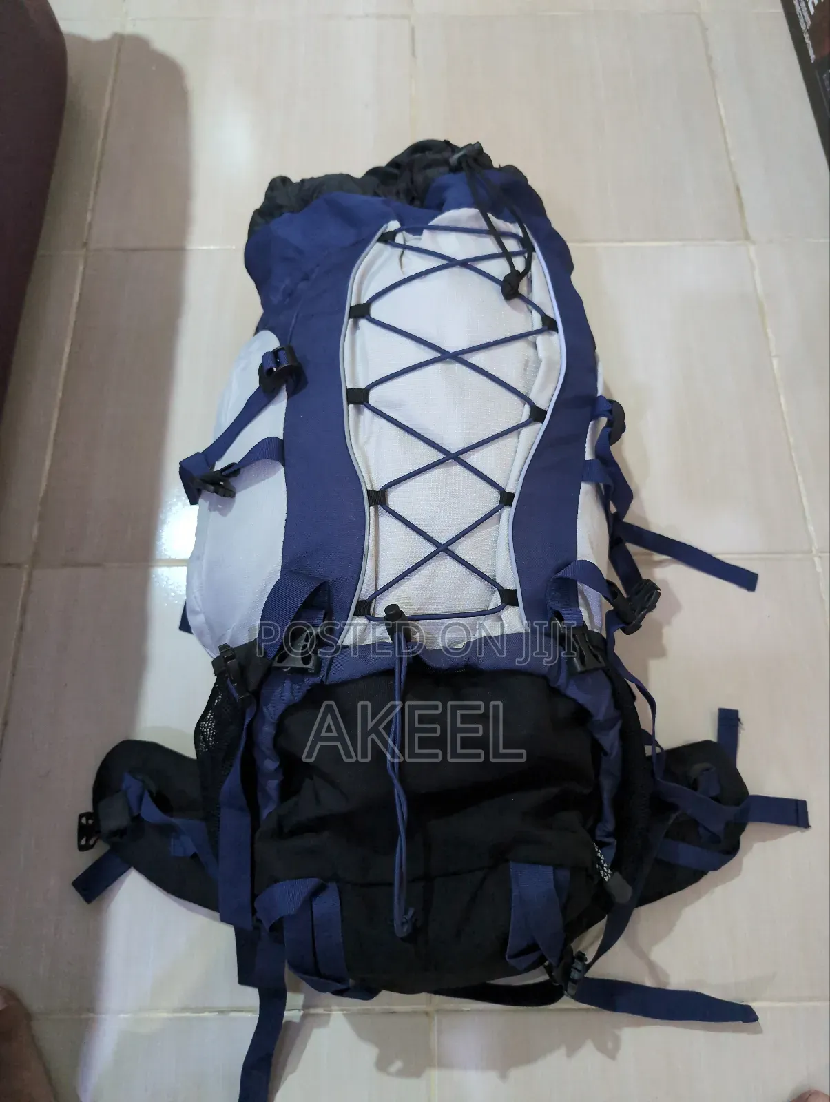 Blue and White Hiking Backpack