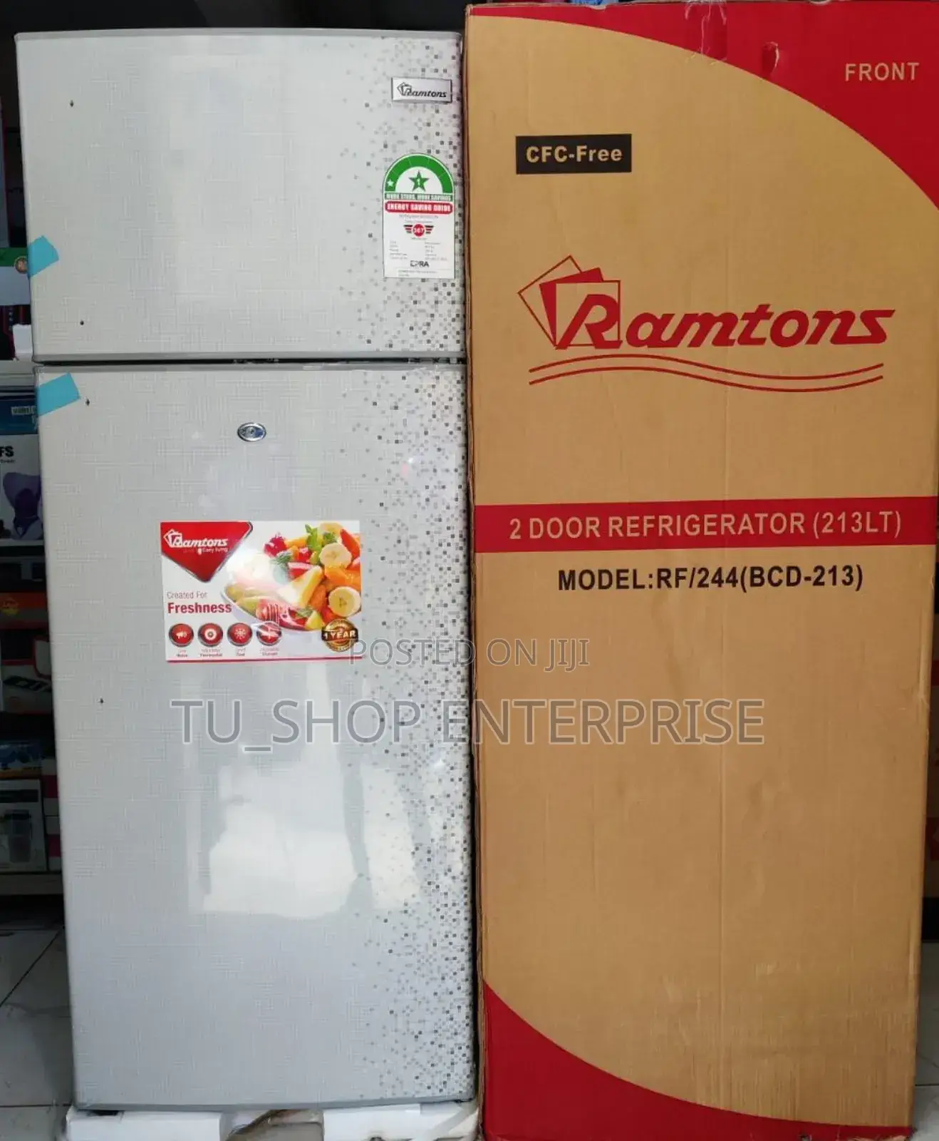 *Ramtons Double Door Fridge 213litres Rf244
