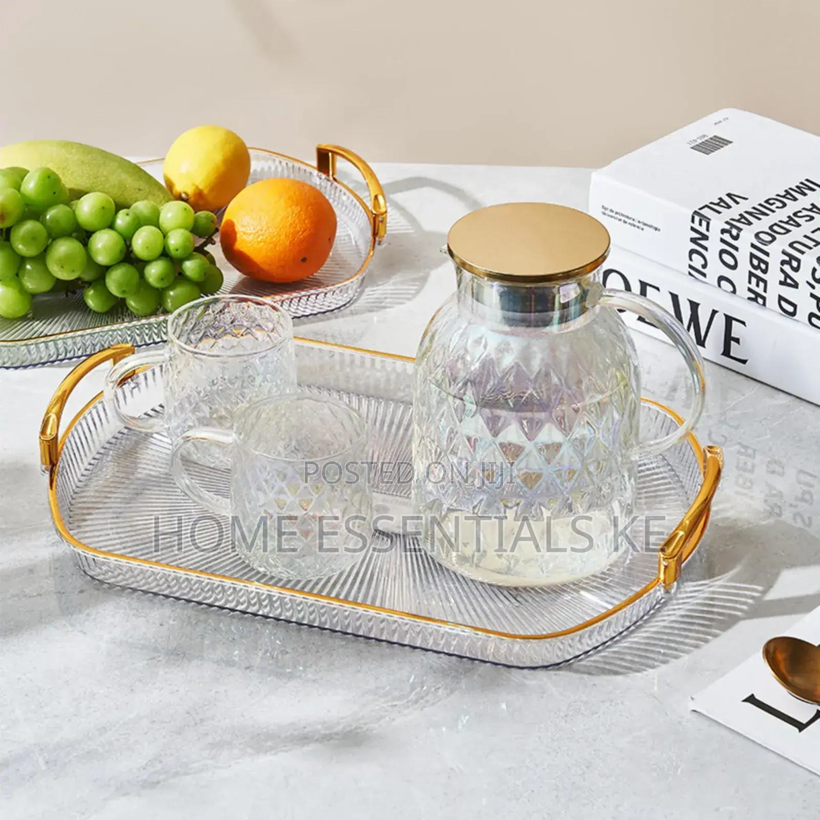 *Acrylic Rectangular Vanity Tray With Gold Handles