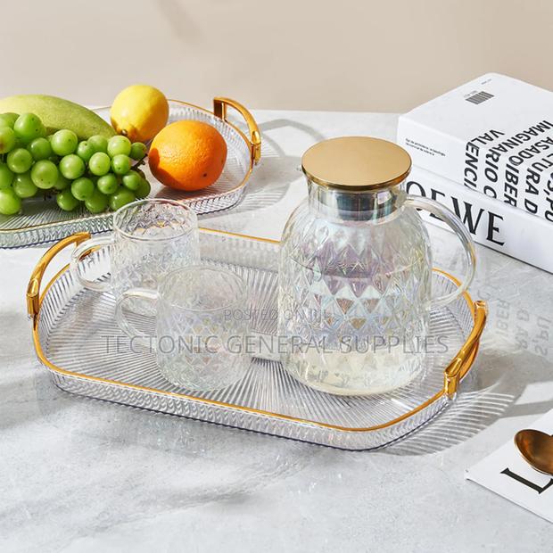 *Acrylic Rectangular Vanity Tray With Gold Handles - main view