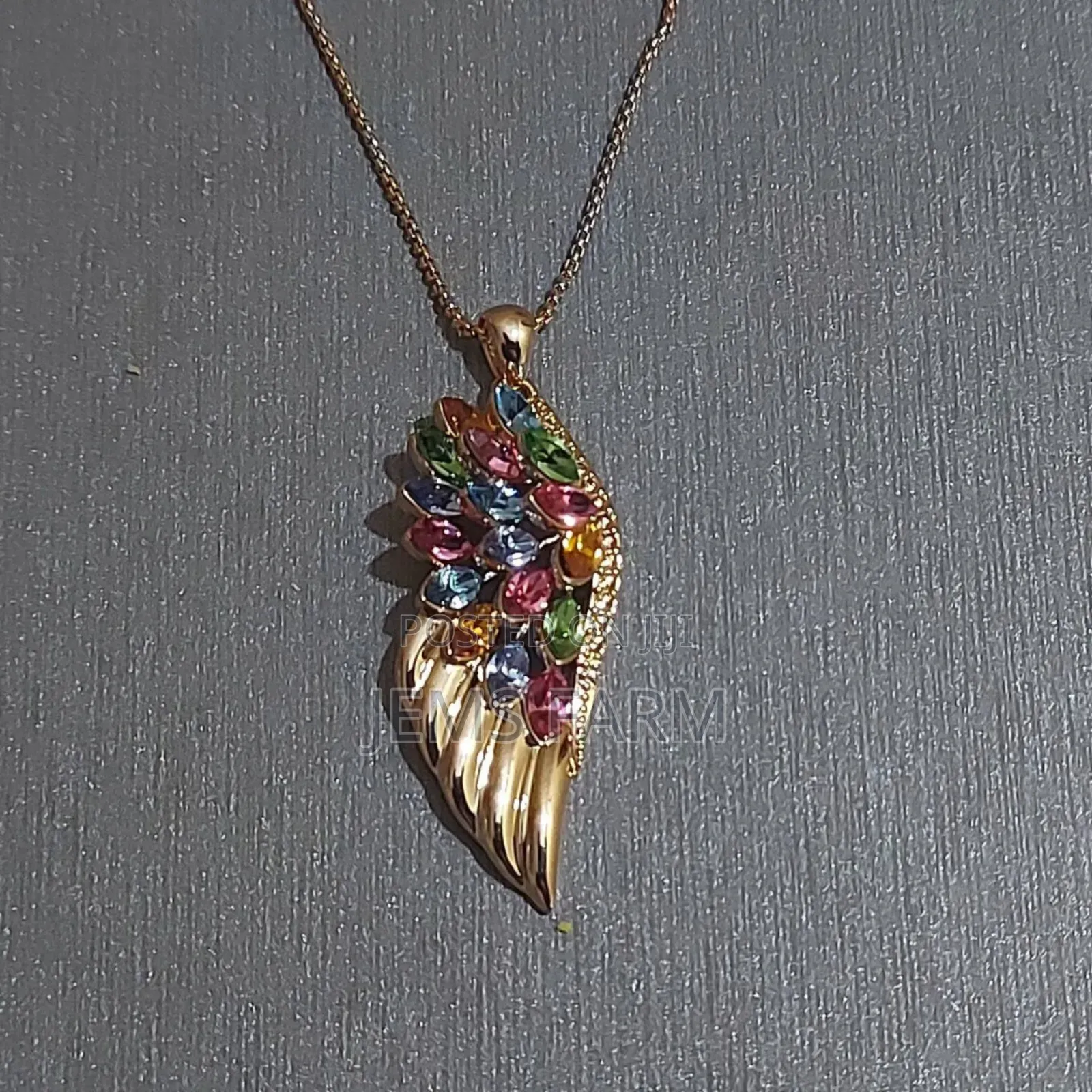 Shimmering Gold Plated Crystal Butterfly Wing Pendant Necklace