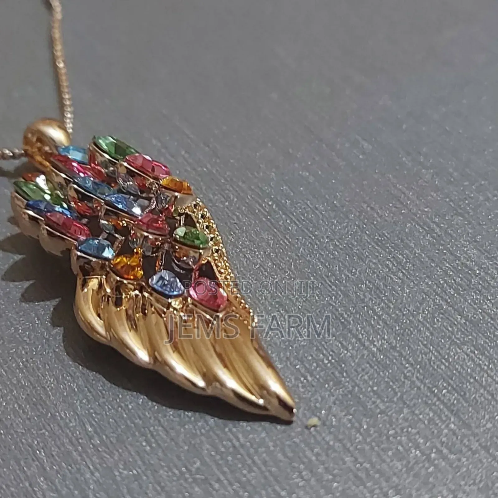 Shimmering Gold Plated Crystal Butterfly Wing Pendant Necklace