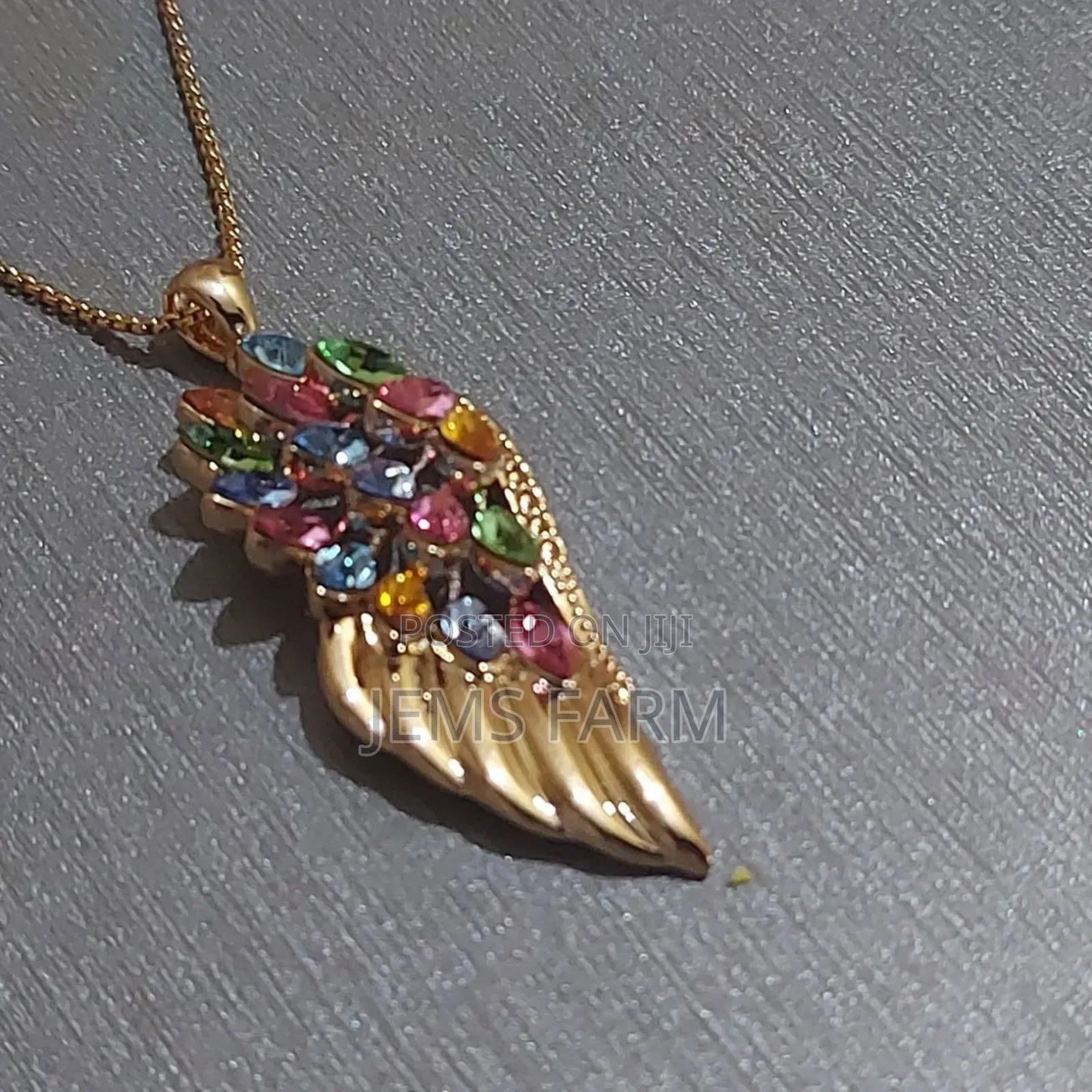 Shimmering Gold Plated Crystal Butterfly Wing Pendant Necklace