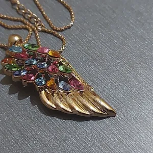 Shimmering Gold Plated Crystal Butterfly Wing Pendant Necklace