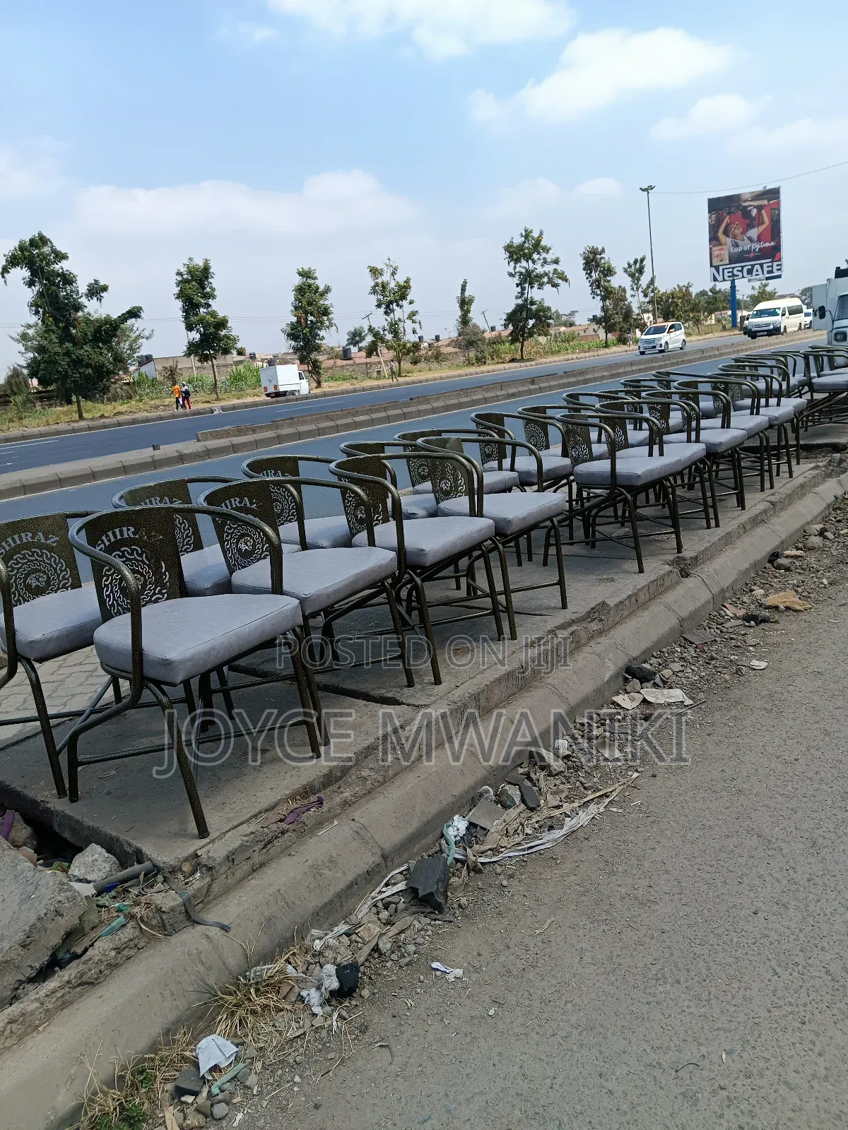 Laser Cut Powder Coated Restaurant Chairs, Light Grey