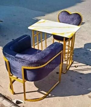 Manicure Set, Table and Navy Blue Seats With a Gold Frame. - thumbnail 2