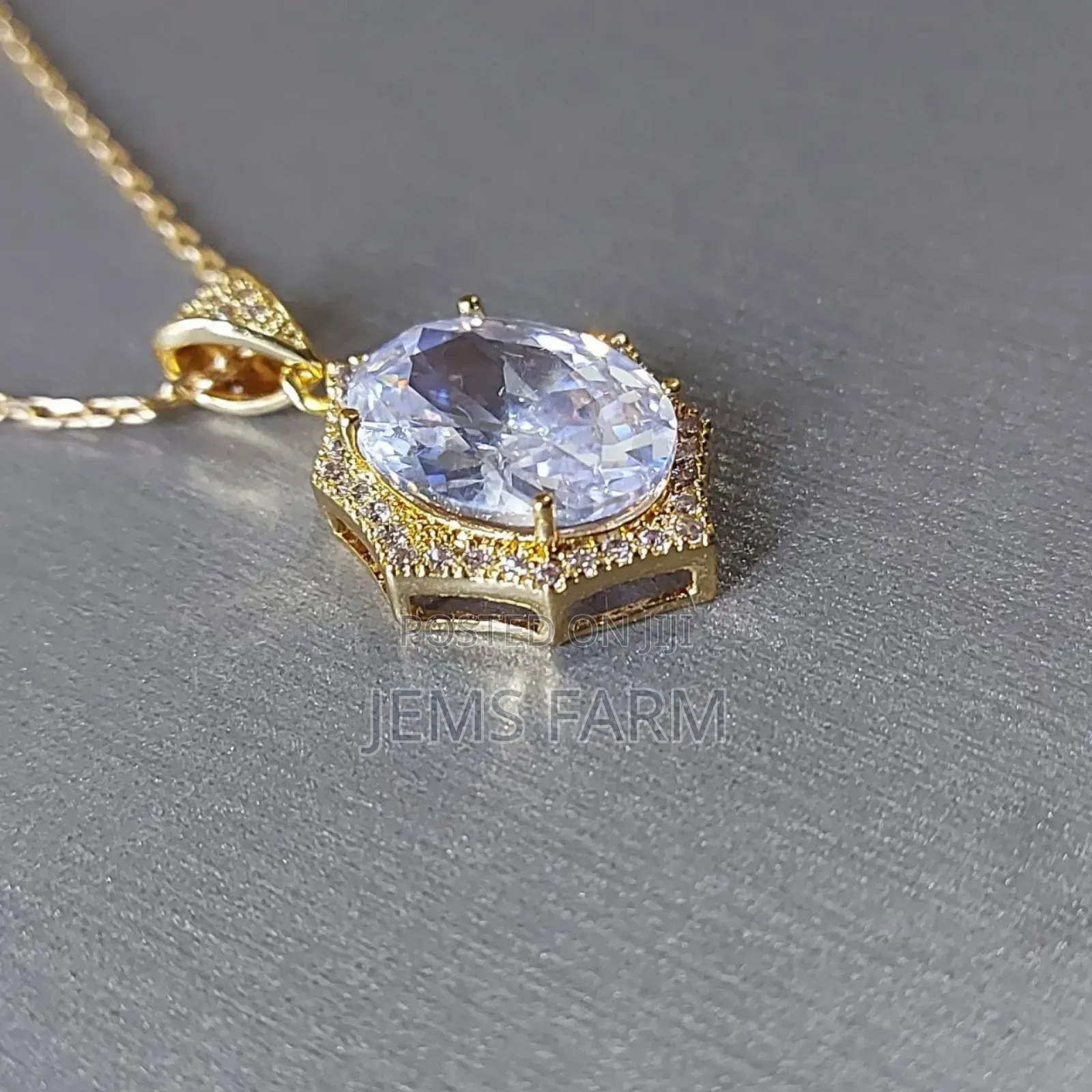 Champagne Gold Plated Clear Cubic Zircon Necklace
