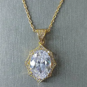 Champagne Gold Plated Clear Cubic Zircon Necklace