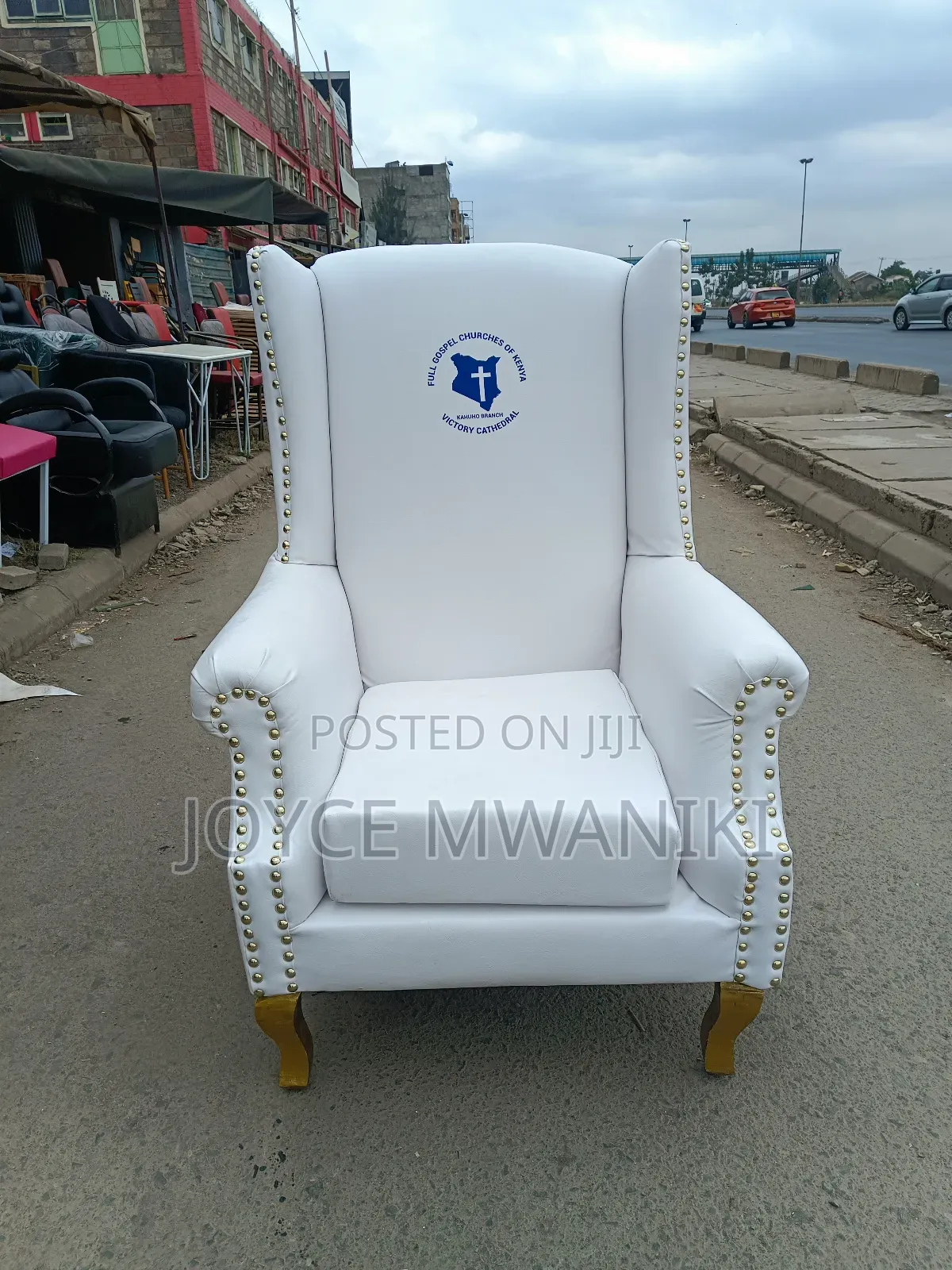 Bishop or Pastor White Leather Branded Seat