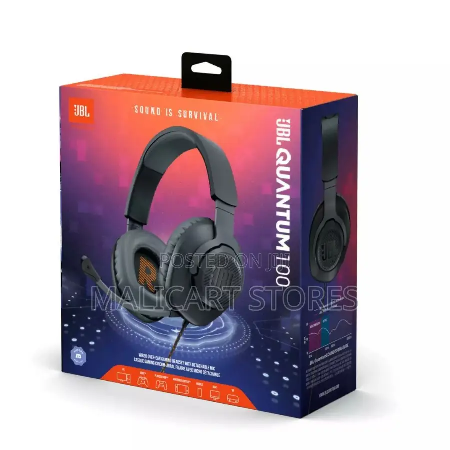 JBL Quantum 100 Wired Over-Ear Gaming Headset With Detachable Mic