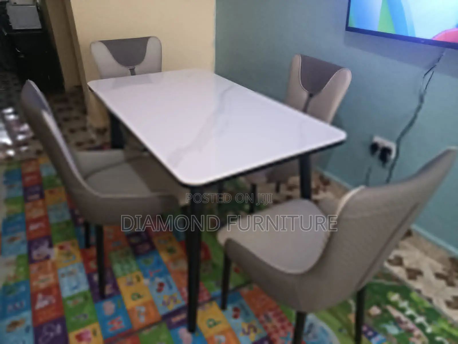 Home Furniture; (4 Seat) Marble Dining Set