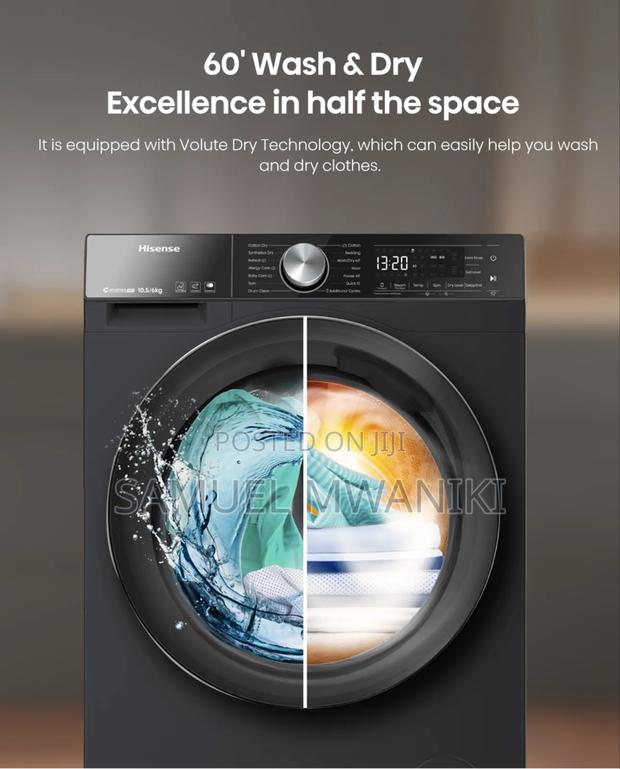 Hisense 10.5/6kg Front Load Wash Dry Washing Machine Full Automatic - thumbnail 3