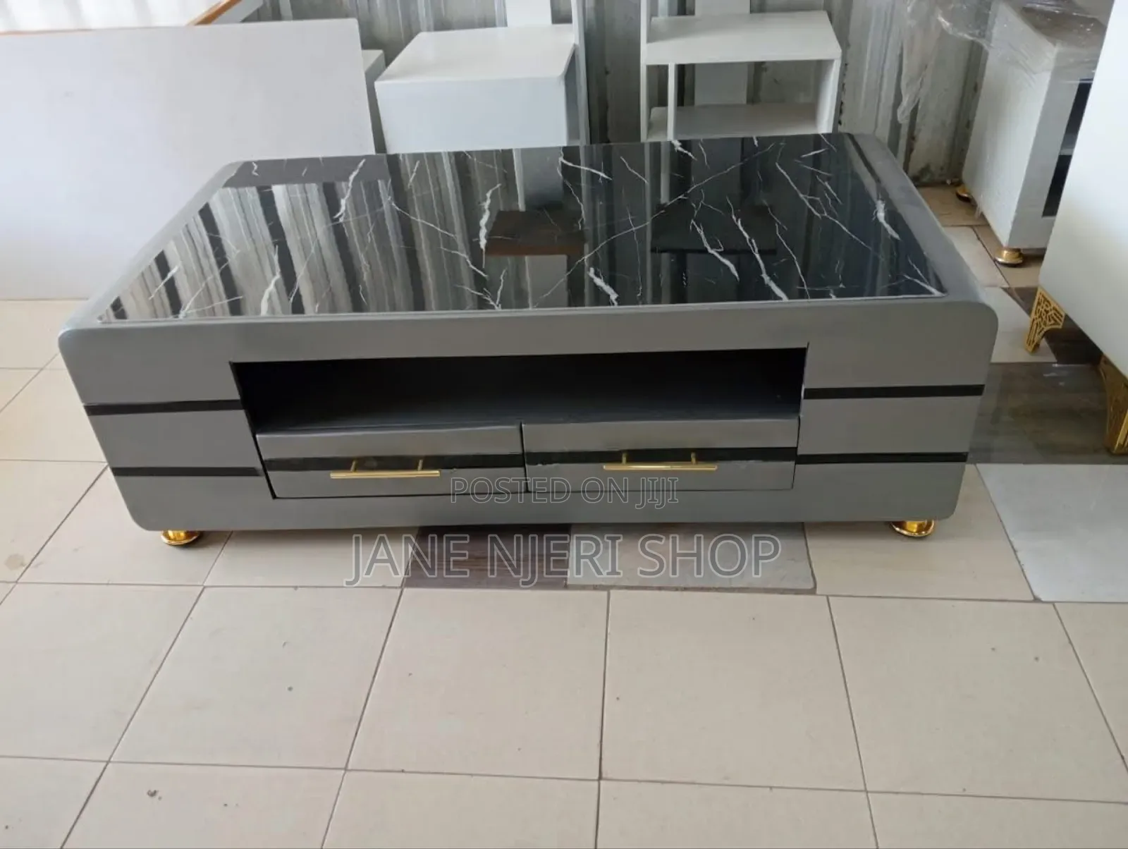 Executive Black Gold Coffee Table With Marble Topping