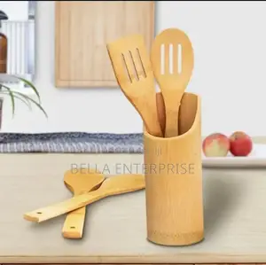 4pc Bamboo Cooking Spoons + Holder