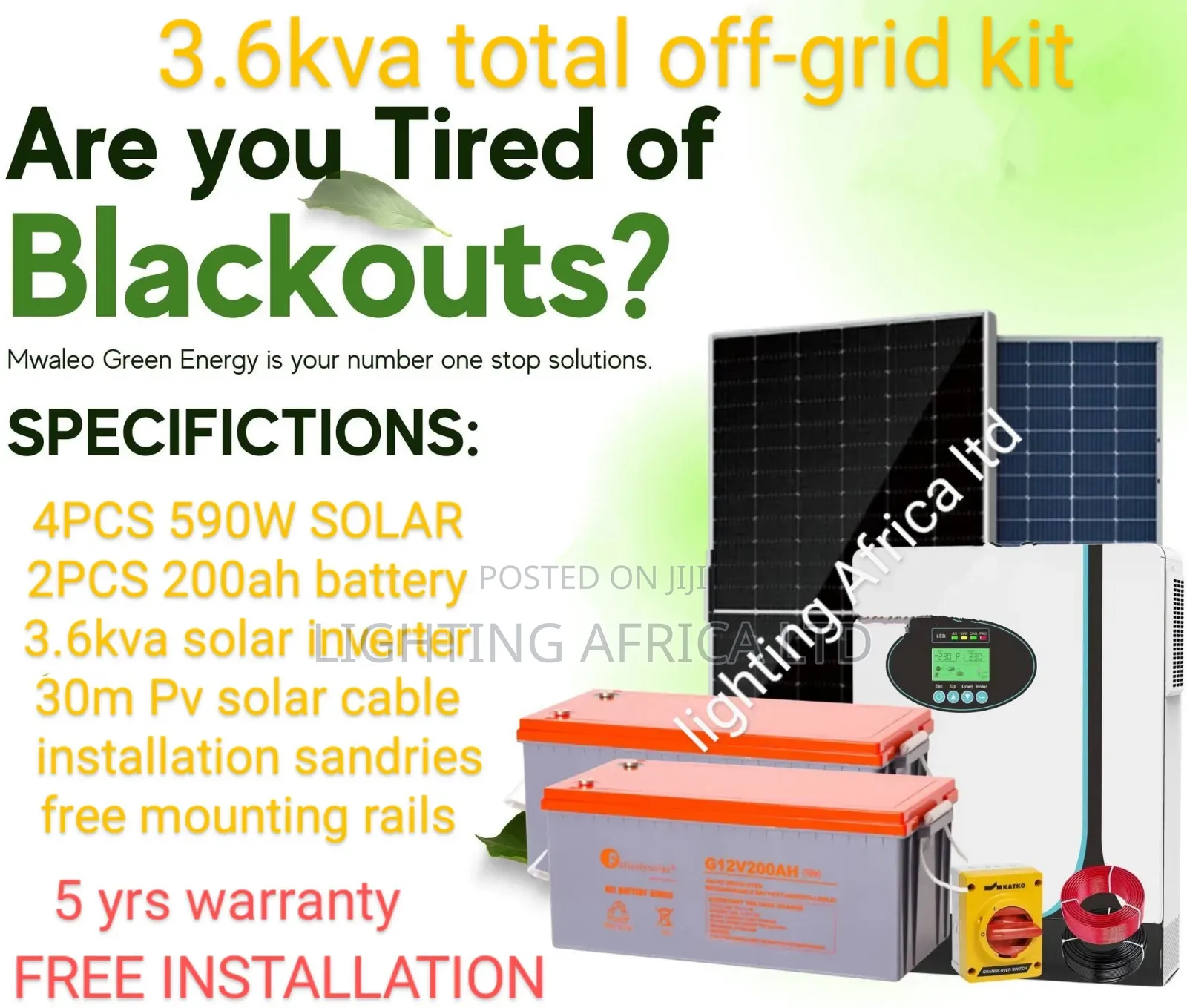 Free Installation 3.6kva Total Off-Grid Solar Package Pay on Delivery