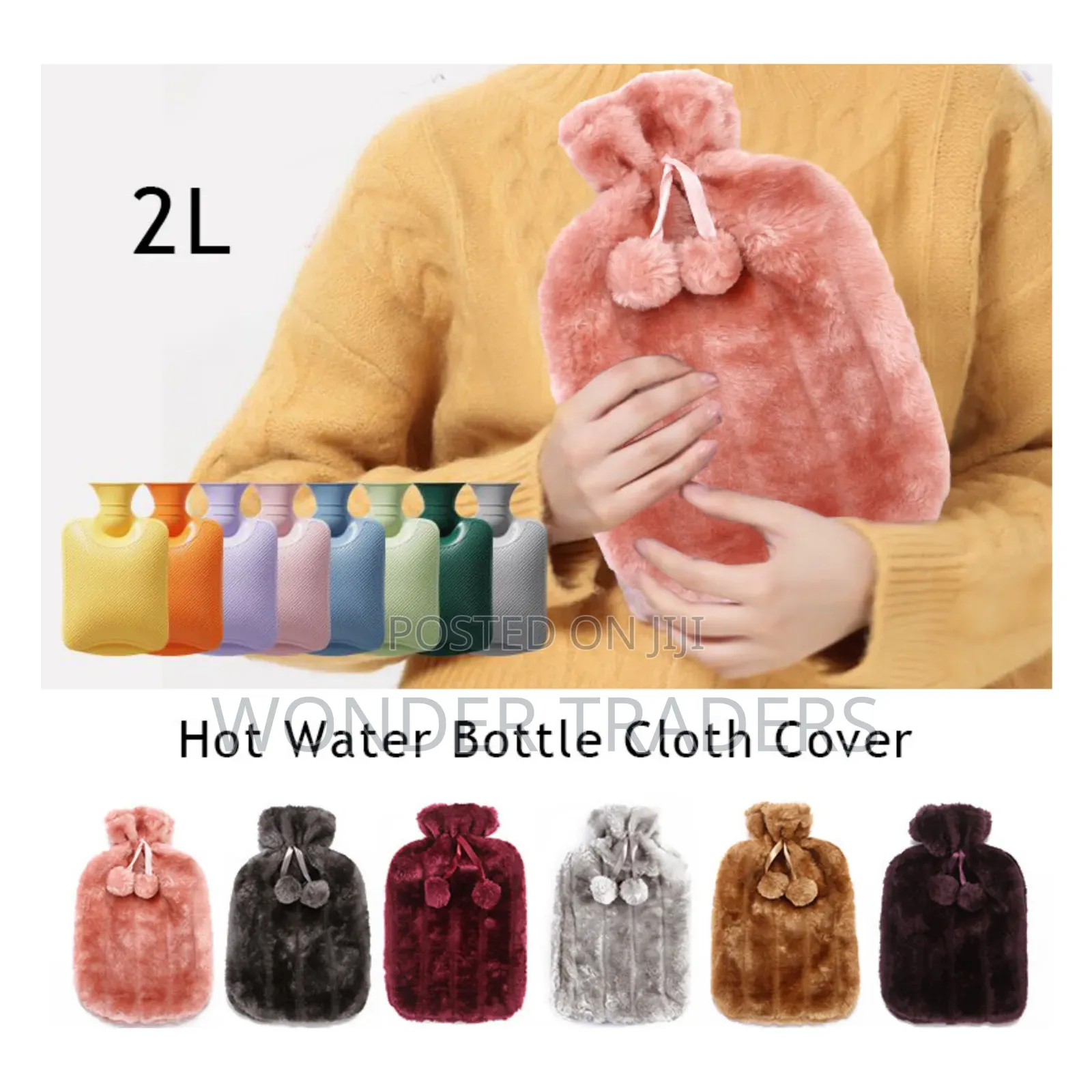 *Fluffy Fabric Covered 2 Litre Hot Water Bottle Bag.