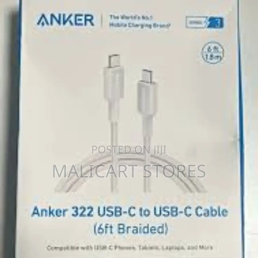Anker 322 Usb-C to Usb-C 60w Cable (6ft) Braided –A81f6h11–Black