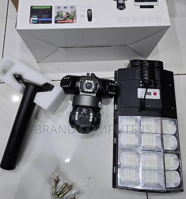 Triple Lens Street Light 4g Solar CCTV PTZ Simcard Wireless Camera