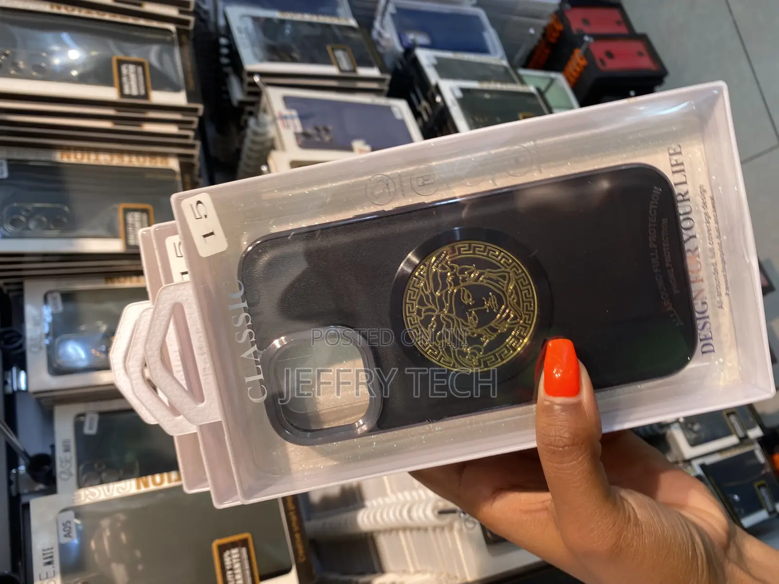 Heuisus Versace Logo for iPhone 15 Designer Back Case