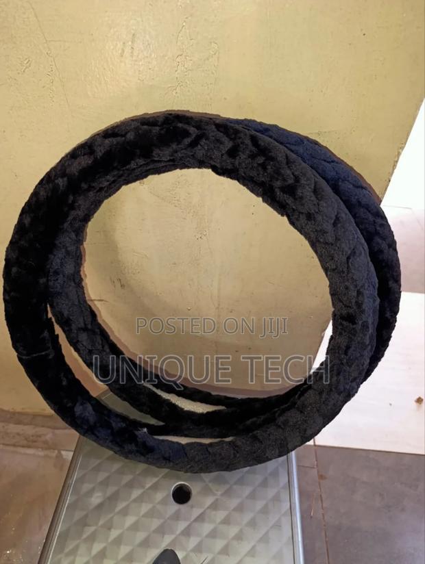 Black Fluffy Steering Wheel Cover Universal Soft Plush Design