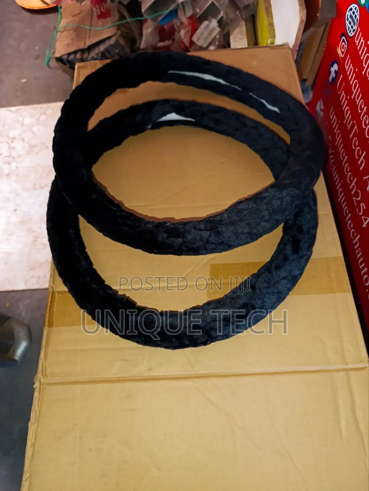 Black Plush Fluffy Steering Wheel Cover Universal Fit