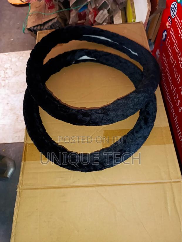 Black Plush Fluffy Steering Wheel Cover Universal Fit