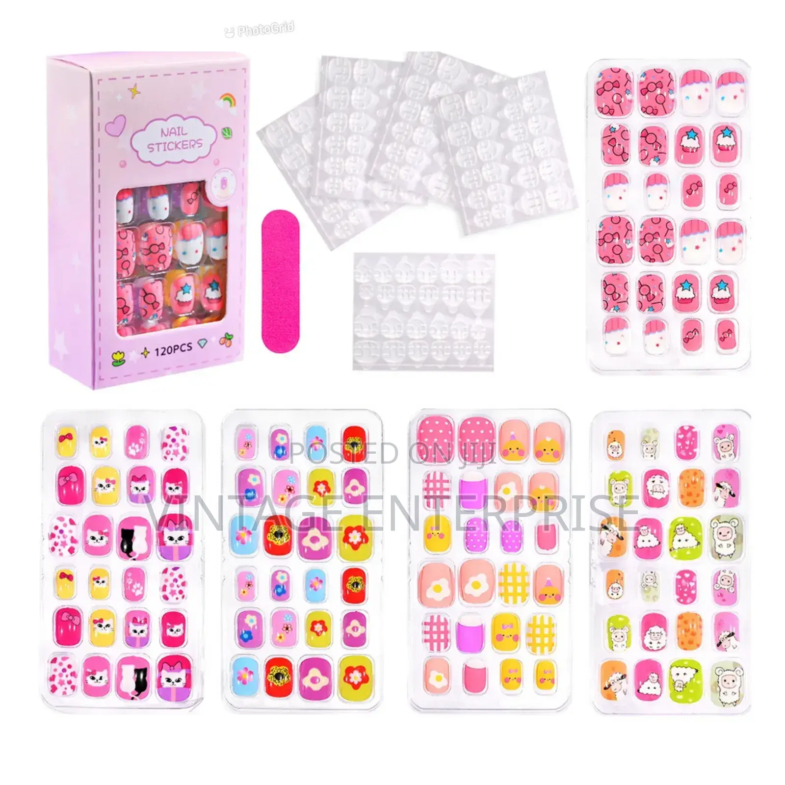 Kids Cartoon Pattern Wearing Fake Nails With 5pcs Jelly Glue