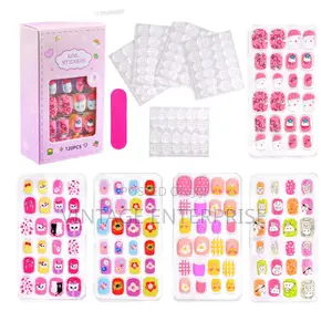 Kids Cartoon Pattern Wearing Fake Nails With 5pcs Jelly Glue