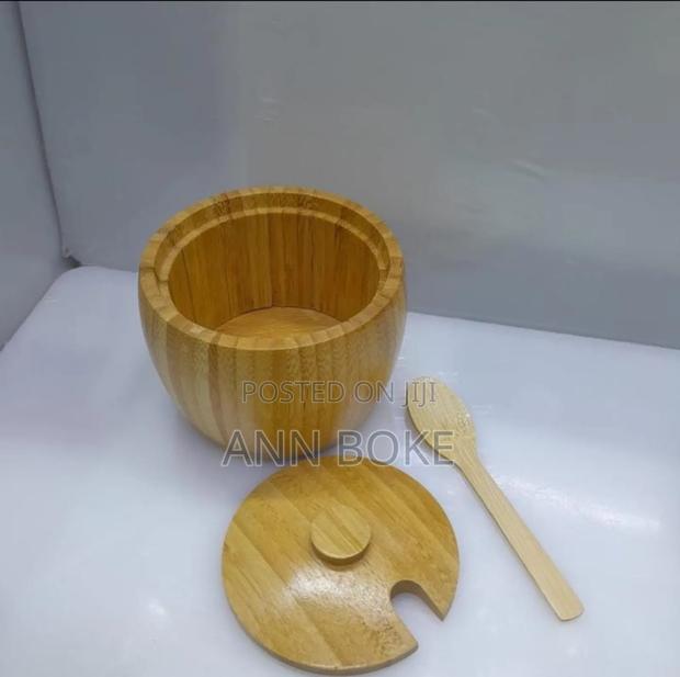 *320ml Bamboo Sugar Dish With Bamboo Teaspoon* Unbreakable