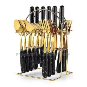24pcs Marble Gold Cutlery Set