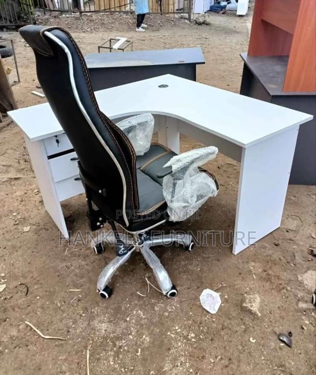Leather Chair and L Shape Office Desk Executive Office Desk - main view