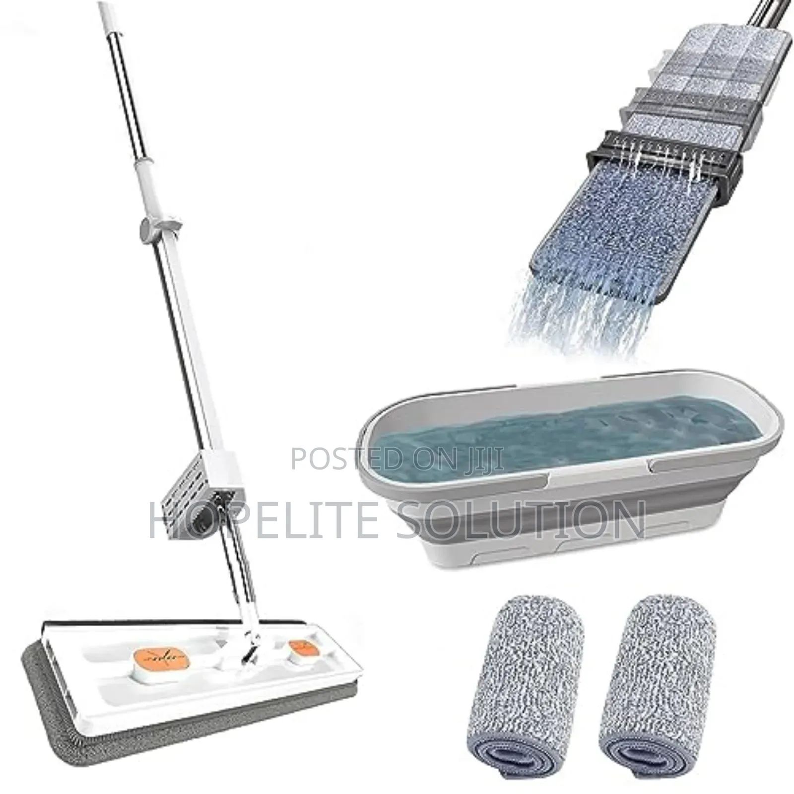Self Wringing Hand Wash Free Flat Mop With Foldable Bucket
