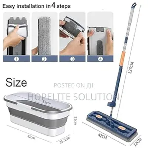 Self Wringing Hand Wash Free Flat Mop With Foldable Bucket
