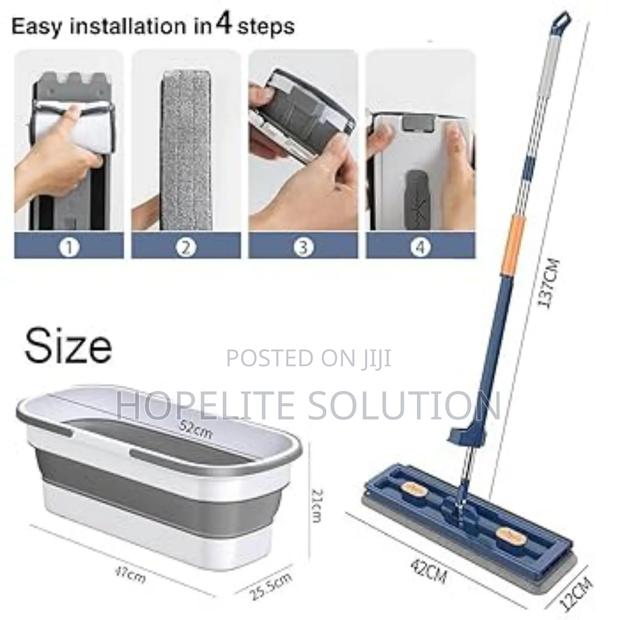 Self Wringing Hand Wash Free Flat Mop With Foldable Bucket - thumbnail 3