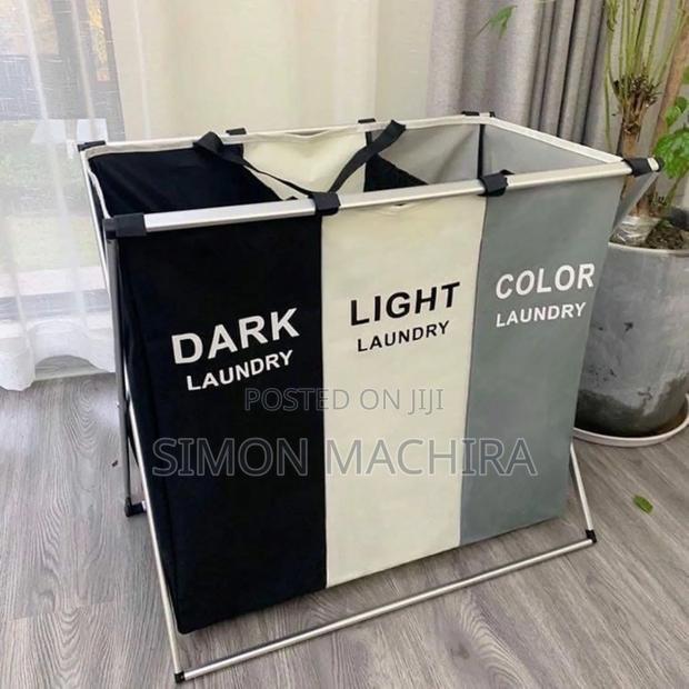 3 Compartment Foldable Laundry Basket - thumbnail 2