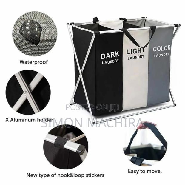3 Compartment Foldable Laundry Basket - thumbnail 3