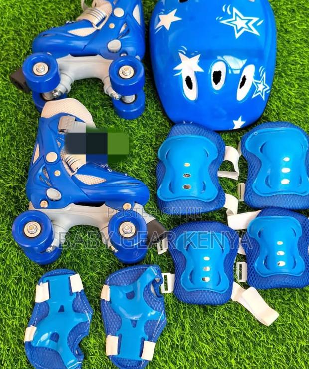 “Full Quad Skating Combo: Wheels, Safety Gear Helmet" in Blue