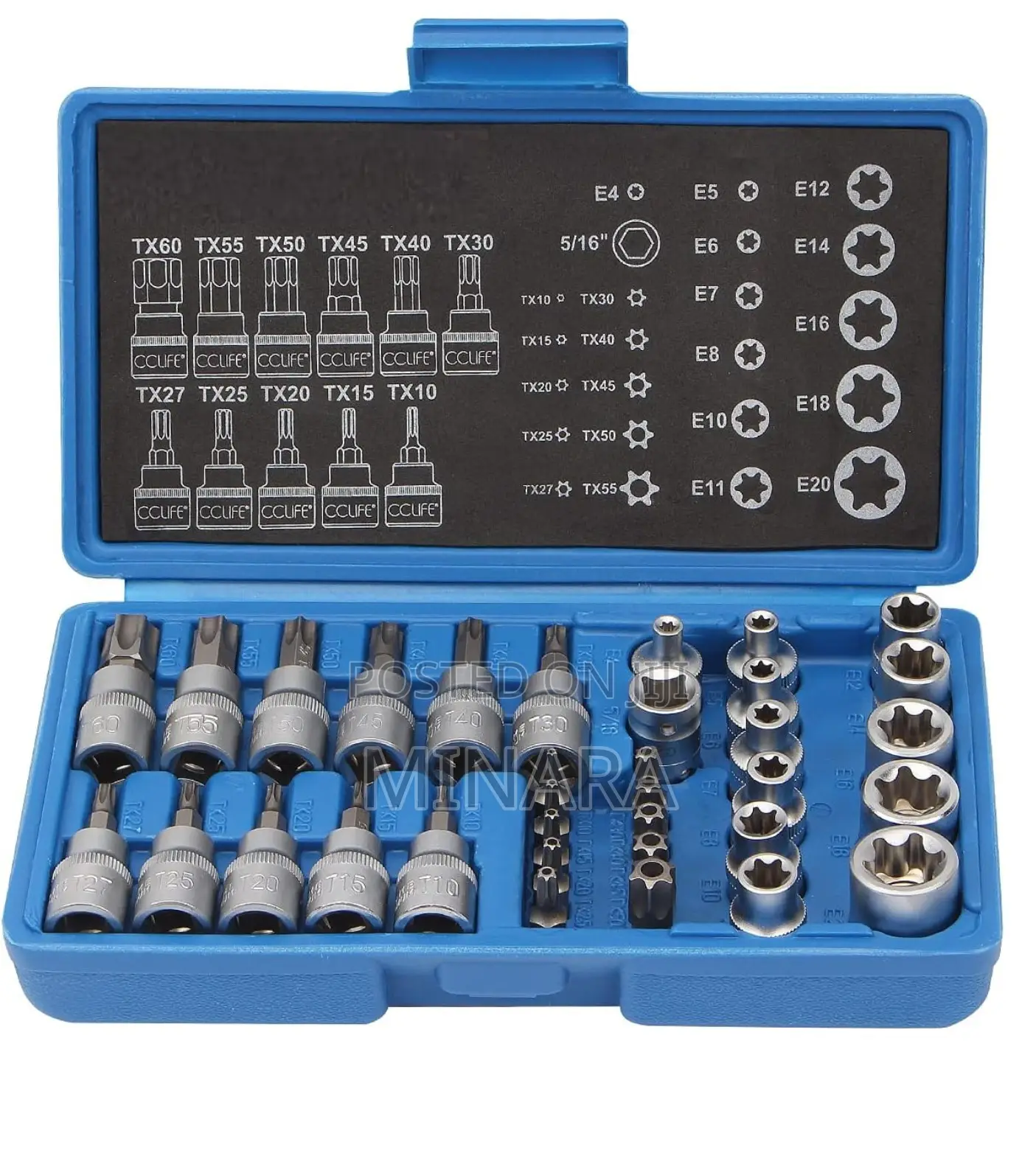 34pcs Torx Bit Socket Set, Star T10-T60 , E-Torx E4-E20 Sockets