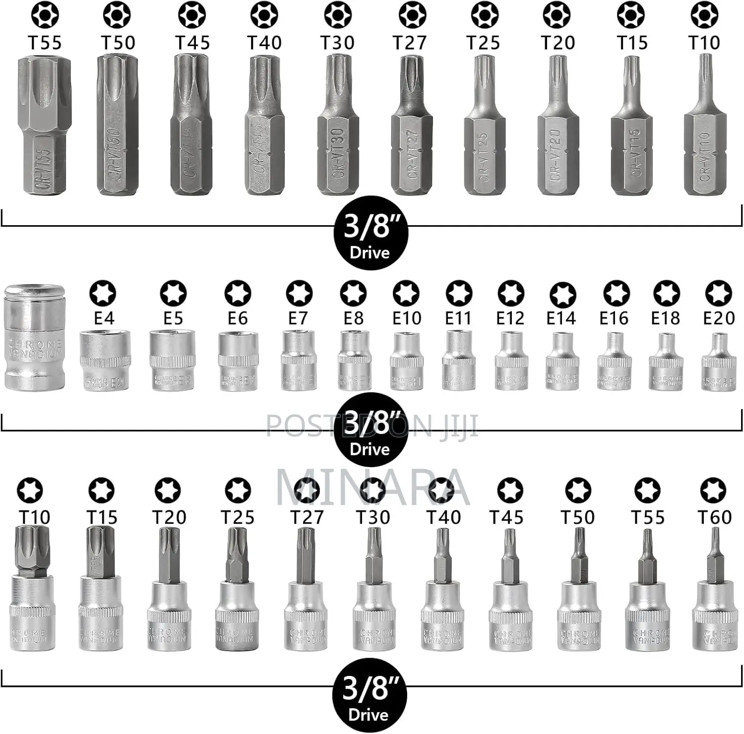 34pcs Torx Bit Socket Set, Star T10-T60 , E-Torx E4-E20 Sockets