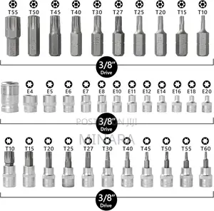 34pcs Torx Bit Socket Set, Star T10-T60 , E-Torx E4-E20 Sockets
