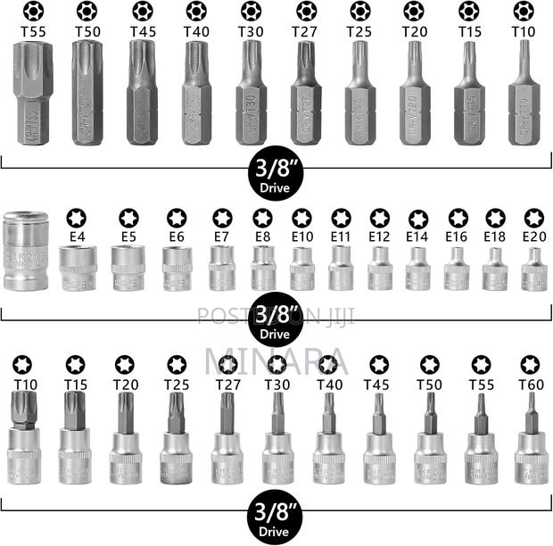34pcs Torx Bit Socket Set, Star T10-T60 , E-Torx E4-E20 Sockets - thumbnail 2