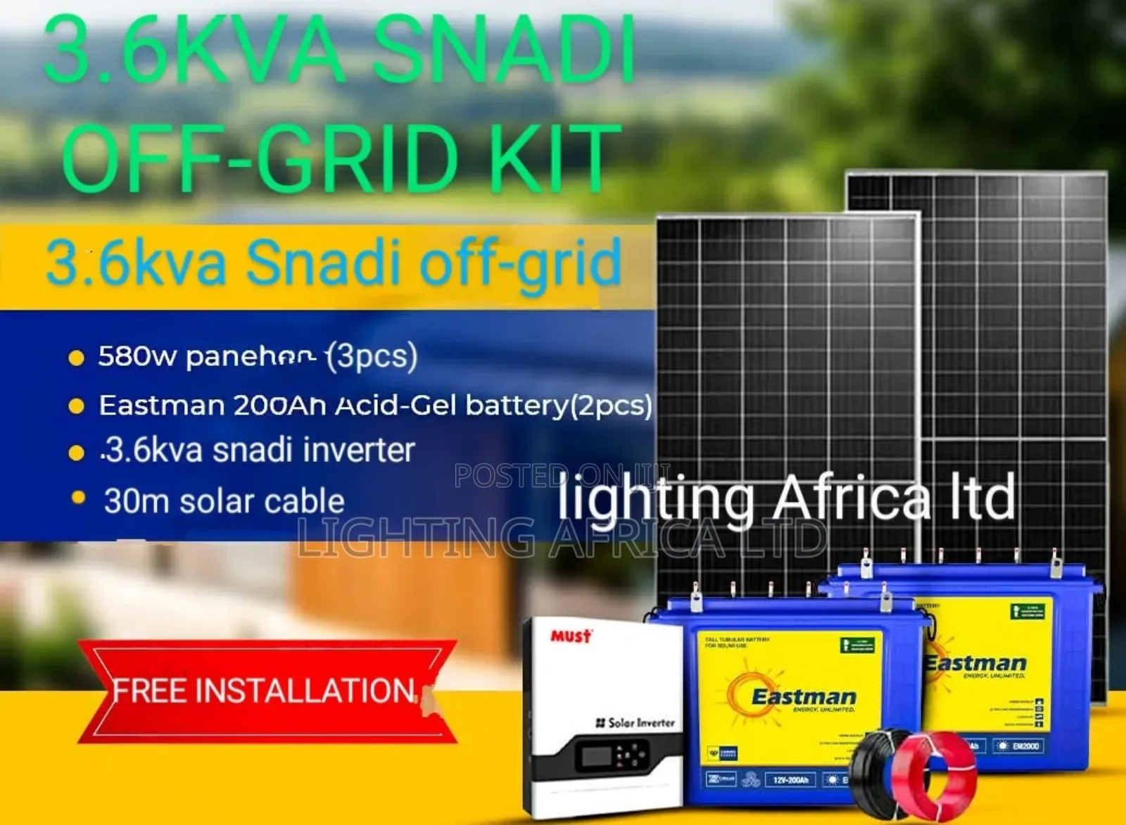 3.6kva Sufficient Home Solar Power Solution 24/7 Free Installation