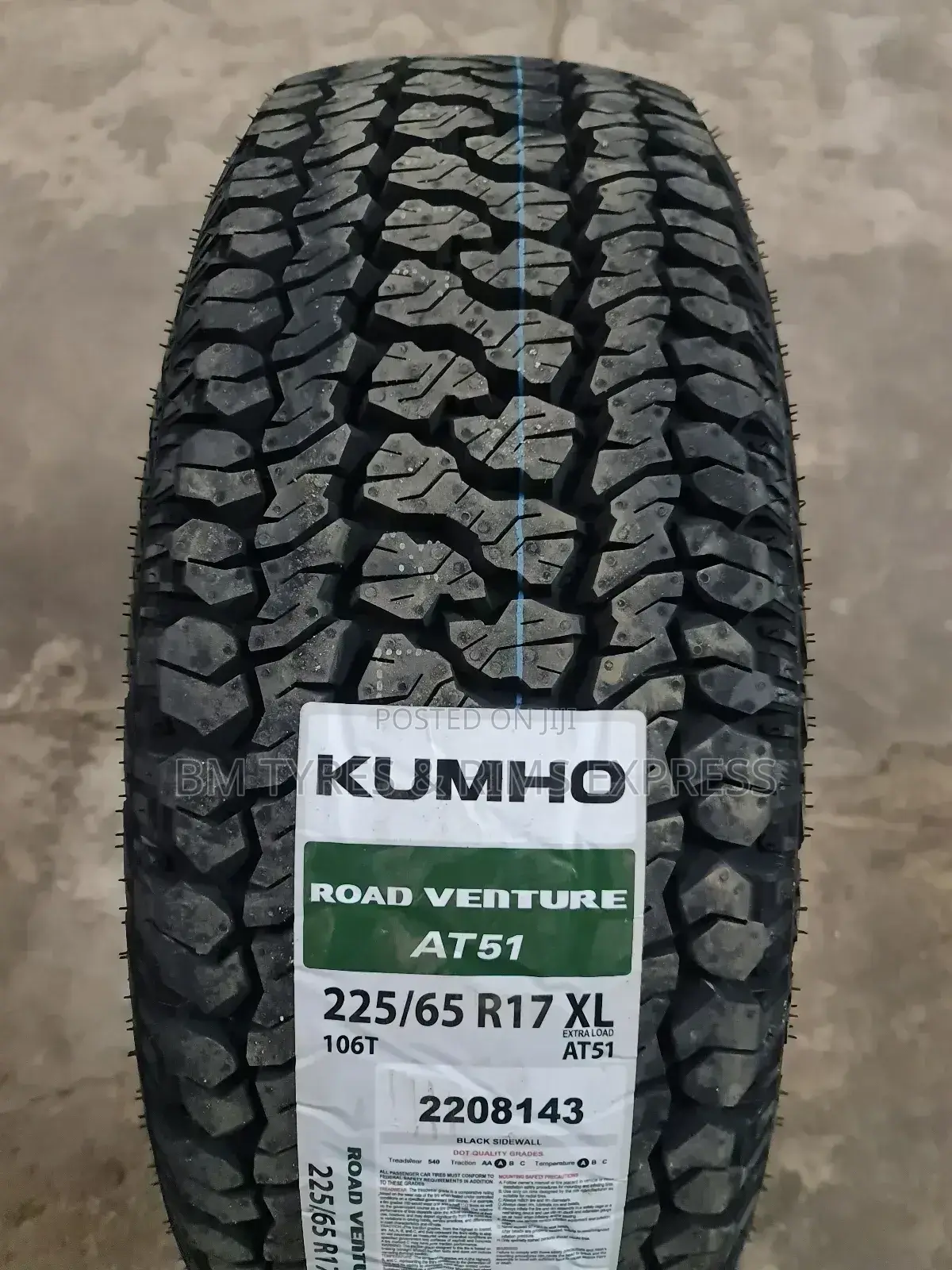 225 /65 R17 Khumo Tyres (All Terrrain) Korea.