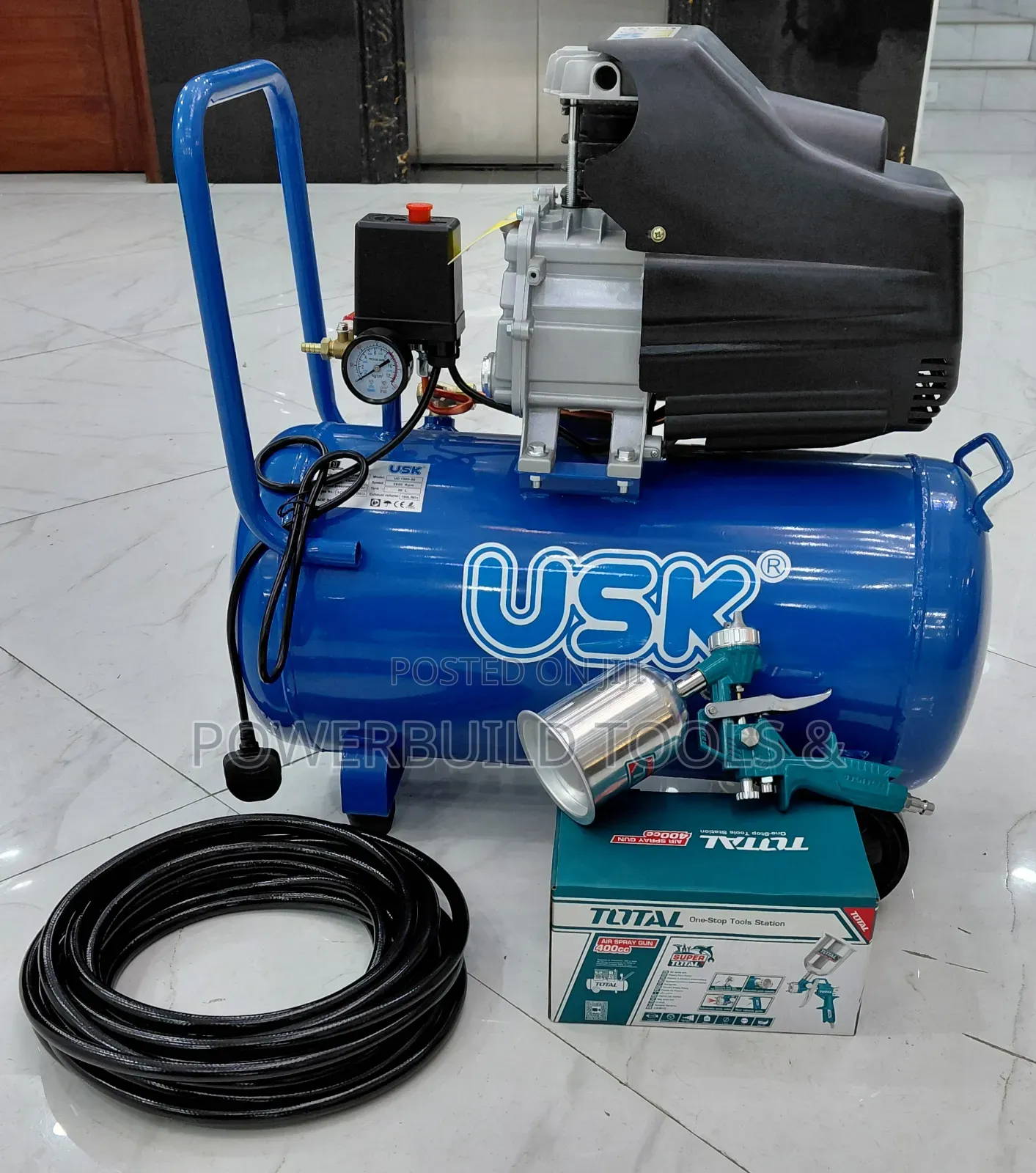 50l Usk Compressor Combo With 10m Compressor Pipe And  Metal Spray Gun